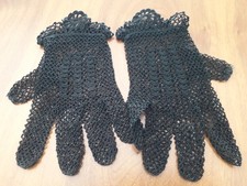 Paire de gants ancien au crochet Noir
