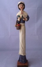 Tall Country Folk Art Figurine of Lady with a fruit Basket  w a Wood Look #F972