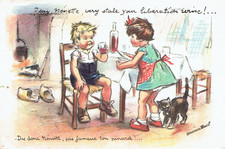 1 CPA GERMAINE BOURET : "Dis donc nénette, pas fameux ton pinard!..."