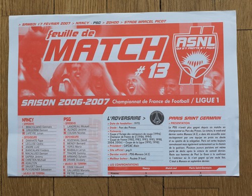 Programme match nancy - match, asnl