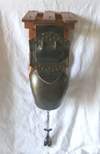 Ancienne cloche sonnaille sonnette de portail En Bois & Fer Mural Vintage HT46cm