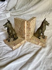 Paire serre livres ART DECO berger Allemand Malinois Régule Marbre Nouveau WW2