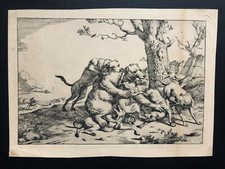 Gravure XVII / XVIIIème - Chasse à l'Ours - Chasse à Courre