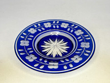 DESSOUS DE CARAFE EN CRISTAL TAILLÉ fond bleu XIXème