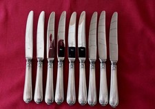9 Couteaux à Entremet métal argenté Orfevre deetjen  modèle Coquille 