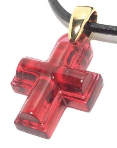 Collier croix acrylique - , rouge