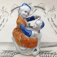 Encrier Ancien Femme et son Double sur les Genoux signé 1500 XIXème Porcelaine