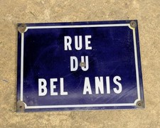 Plaque émaillée ancienne rue du bel anis