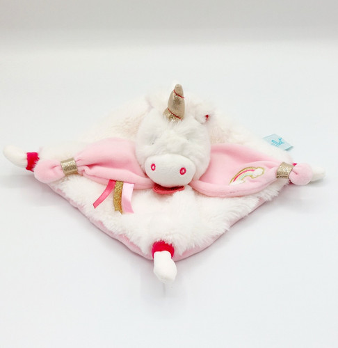Doudou plat licorne rose - , blanc