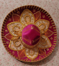 Chapeau Mexicain  Sombrero  OR et FUSCHIA 