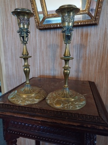 Paire bougeoirs bronze - bougeoirs, en