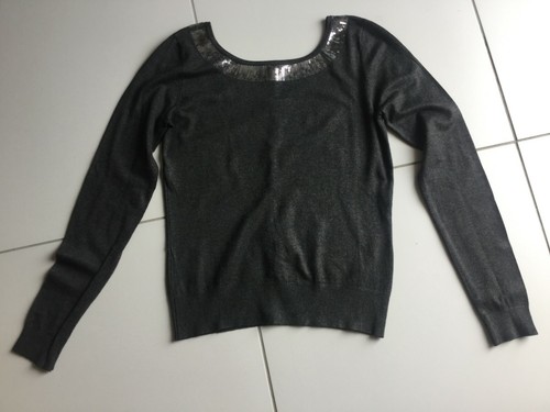 Pull gris bande paillettes - gris,