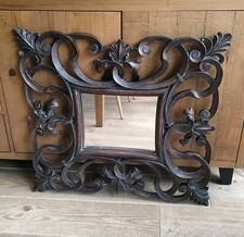 Miroir Contemporain En Résine - Imitation Bois - Feuilles D'Acanthe Et Volutes 