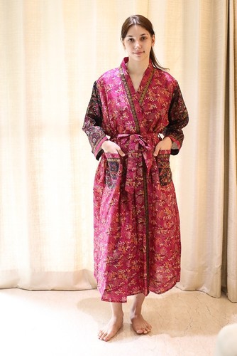 Robe longue kimono - , rose-vert