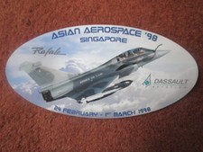 RARE AUTOCOLLANT STICKER DASSAULT AVIATION RAFALE ASIAN AEROSPACE 98 SINGAPORE