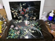 2 superbes panneaux,Vietnam,laque de coromandel,années 80,40x60 & 41x61cm