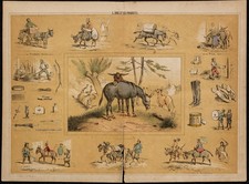 1880 - L'Âne - Lithographie ancienne - Meunier et laboureur - Lait d’ânesse