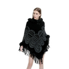 Femme Faux Cachemire Châles Cape Plaid Bord Fourrure Gland Ponchos Écharpe Wraps