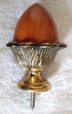 Boule d'escalier Laiton et Bois en Forme de Pomme de Pin TBE