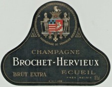 02/03 Etiquette Label CHAMPAGNE BROCHET-HERVIEUX Brut Extra ECUEIL près REIMS