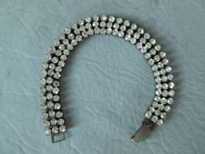 BRACELET ANCIEN GOURMETTE GRISE RIVIÈRE 3 RANGS PIERRES BLANCHES STRASS FEMME