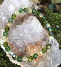 Sublime Bracelet  Perles De Cristal Nacré Swarovski Vert Fait Main En France