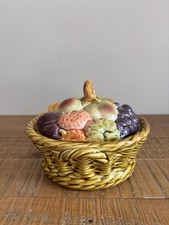 Bonbonnière/Corbeille Fruits Trompe L’œil En Barbotine Sarreguemines - Vintage