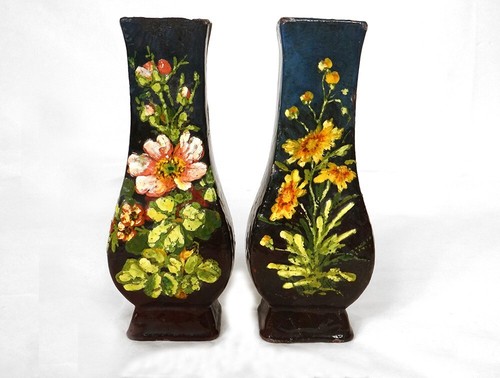 Paire vases barbotine - , montigny
