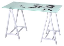 BUREAU INFORMATIQUE FILLE EN ACIER ET VERRE L120xP60xH72 cm * 