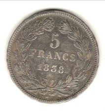 LOUIS PHILIPPE 5 FRANCS  1838 W TTB a SUP  ètat  RARE 