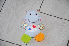 Doudou hochet hippopotame bleu anneau dentition vert orange coeur  VTECH