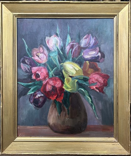 Antique oil painting bouquet - oil, painting,