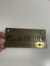 Ancienne plaque de rue en laiton Cuivre MAISON PAILLIER Collection Déco
