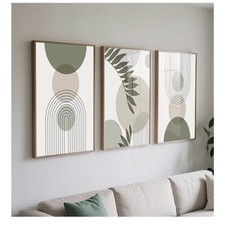 Lot de 3 Tableau Décoration Murale Vert Sauge 40x60 cm