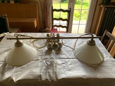 Suspension double de billard en laiton, métal et opaline