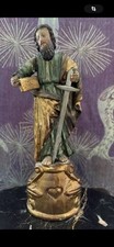 Sculpture d’une statuette de Saint Paul en bois doré polychrome. Époque 18iem