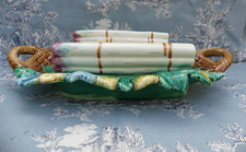 Plat à Asperge ancien en faience Barbotine de Creil et Montereau 40cm long 24cm
