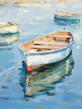 Art mural des bateaux à rames sur l'eau - Affiche bateau côtier...