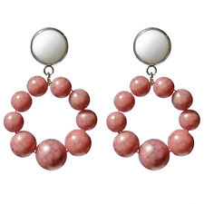 Boucles d'oreilles créoles nacre blanches perles vieux rose style vintage 70