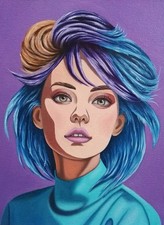 Peinture, huile sur toile format 30/40 cm. Portrait pop art année 2025