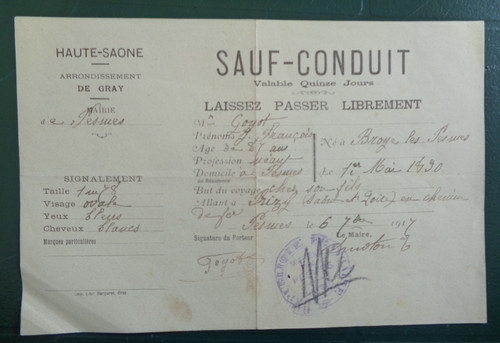 Sauf conduit guerre 18 - sauf-conduit,