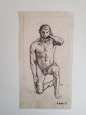 Alfred LOMBARD (1884-1973), fusain Art-déco : étude homme - nu masculin [2]