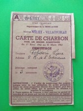 Ancienne CARTE DE CHARBON (1942-1943)