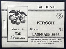 KIRSCH LANDMANN SEPPI SOULTZMATT LABEL 1960 CHERRY ALCOHOL VINTAGE FRENCH FRANCE