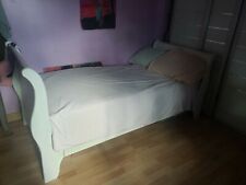 lit 1 place bois, peinture blanche, 200×96cm, solide, occasion, 