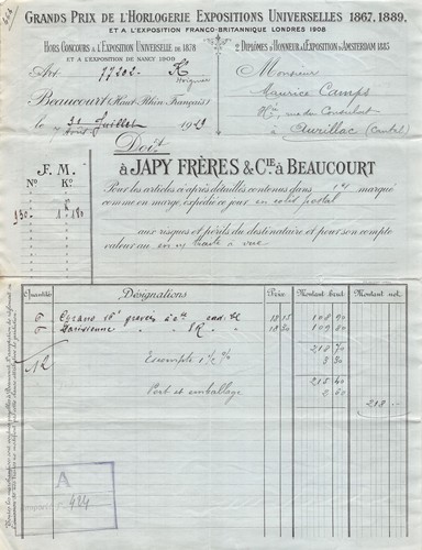 Facture 1919 grands prix - ,
