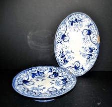CREIL MONTEREAU Plat ovale et assiette montée FLORA liseron bleu 1850 LM&Cie