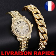 Montre Strass Diamant Femme Bracelet Or Luxe Bijoux Chaine Gourmette Cadeau Mode