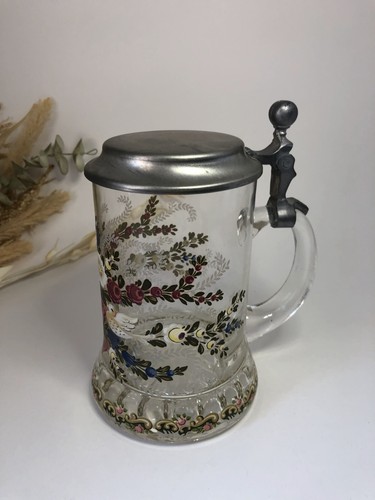 Large glass beer mug floral - glass,