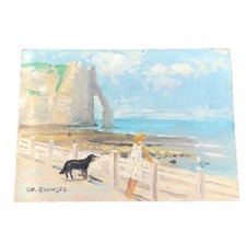 Christian Ehlinger , peintre Alsacien Falaise D’Étretat Huile Sur Carton